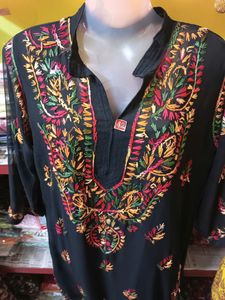 Black Multi Colored Chikankari Kurti Set
