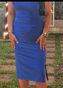 Royal Blue Midi Dress with White Jacket