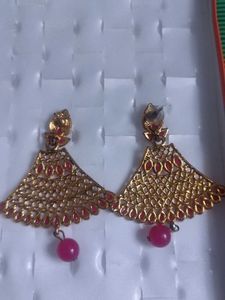Statement Earrings - Red &amp; Gold