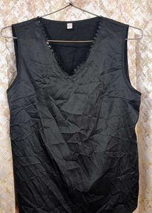 Sleeveless Black V-Neck satin Top