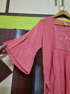 Coral Pink Embroidered Kurta
