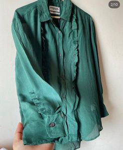 Emerald Green Ruffle Front Blouse