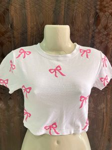 Cute Bow Print Crop Top