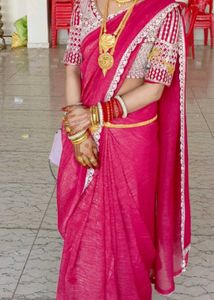 Elegant Pink Silk Saree with Embellished Blouse