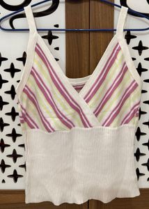 Striped Rib-knit surplice camisole !