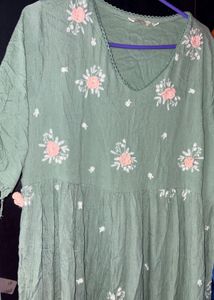 Green Embroidered  Cotton gown