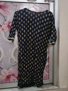 Elegant Dark Blue Kurta with Gold Print