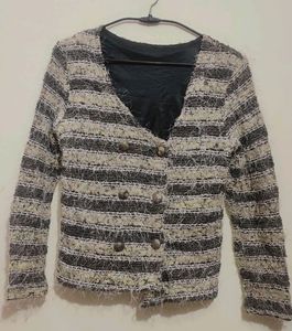 Dark Grey & Cream Winter Blazer For Girl 14- 16 Ye