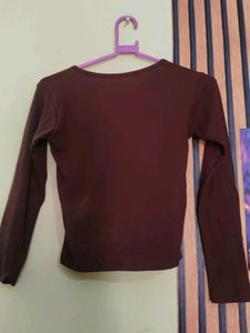 Cute Brown Long Sleeve Top with Bows