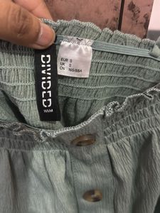 Sage Green Smocked Button-Up Crop Top