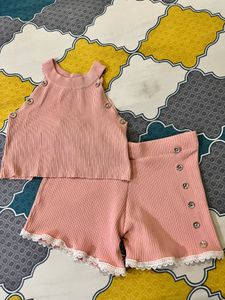 Cute Pink Ribbed Outfit Set