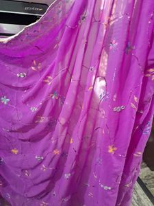 Magenta Embellished Saree