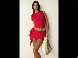 Red Ruffle Detail Co Ord Set