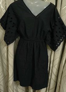 Chic Black Eyelet Dress with Open Back