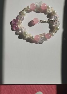Pink Butterfly Beaded Bracelet