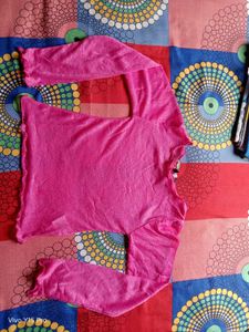 Vibrant Pink Mesh Crop Top with Lettuce Hem