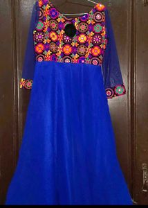 Blue Embroidered Dress high low fulkari