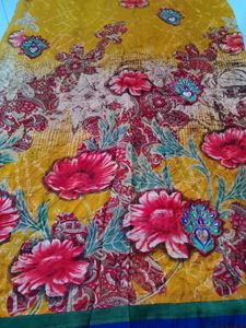 Printed Saree With Work &amp; Unstitched Blouse