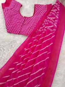 Vibrant Pink Saree with Matching Blouse