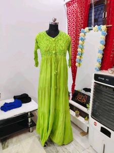 Lime Green Tiered Kurta