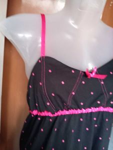 Cute Black &amp; Pink Polka Dot Nightdress