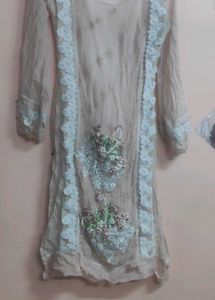 Elegant Beige Kurta with Lace and Embellishments