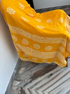 Yellow Cotton chunkidi saree