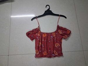 Red Floral Off-Shoulder Crop Top
