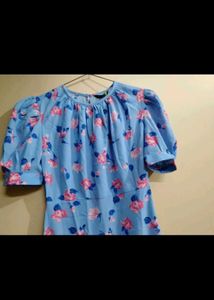 Blue Floral Puff Sleeve Dress