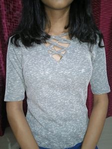 Ribbed Grey Top Women
