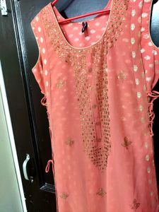 Peach Cut Stone Work Dress One Peace Long ✨