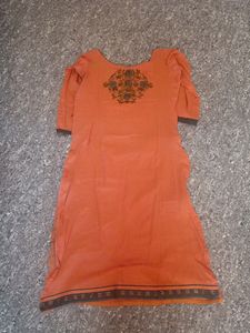 Peach Color, Embroidery Work, Boat Neck