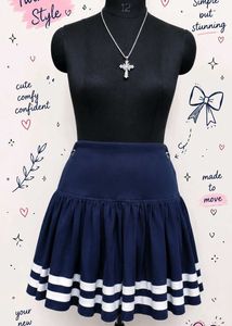 Navy Blue Pleated Mini Skirt with Stripes