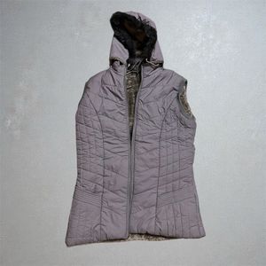 Grey faux Fur puffer Hooded Vest