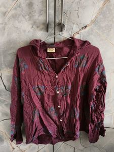 Maroon Printed Button-Down Shirt