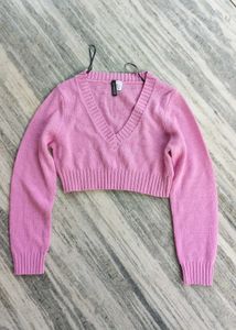 Pink Cropped V-Neck h&m Sweater