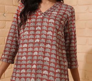 fabindia Red Lotus Print Kurta