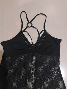 Middle Slit Elegant Black Lace Camisole