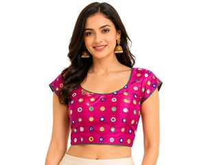 Pink Mirror Work Blouse Navratri Dandiya
