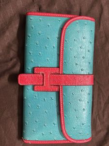 Turquoise Ostrich Embossed Clutch Pouch