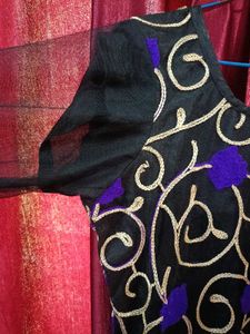 Black &amp; Purple Embroidered Anarkali Gown