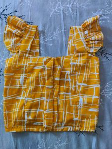 Aesthetic Mustard Yellow Ruffle Sleeve Crop Top (F