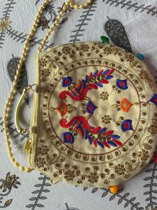 Embroidered Peacock Clutch Bag
