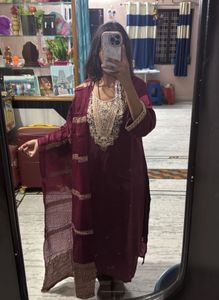Elegant Maroon Embroidered Kurta