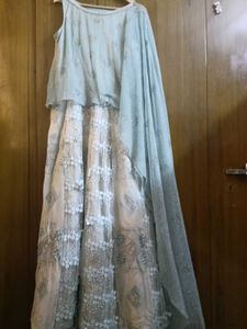 Embellished Ethnic Gown with One Side Long Cape