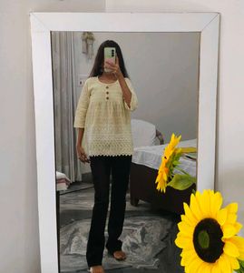 Chic Lace Detail Cream Kurta
