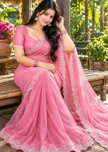 Stunning Pink Embroidered Saree