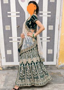 Emerald Velvet Lehenga Set with Embroidery