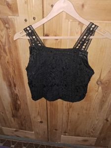 Black Lace Crop Tank Top