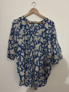 Blue Floral Print Cotton Kurta with pajama